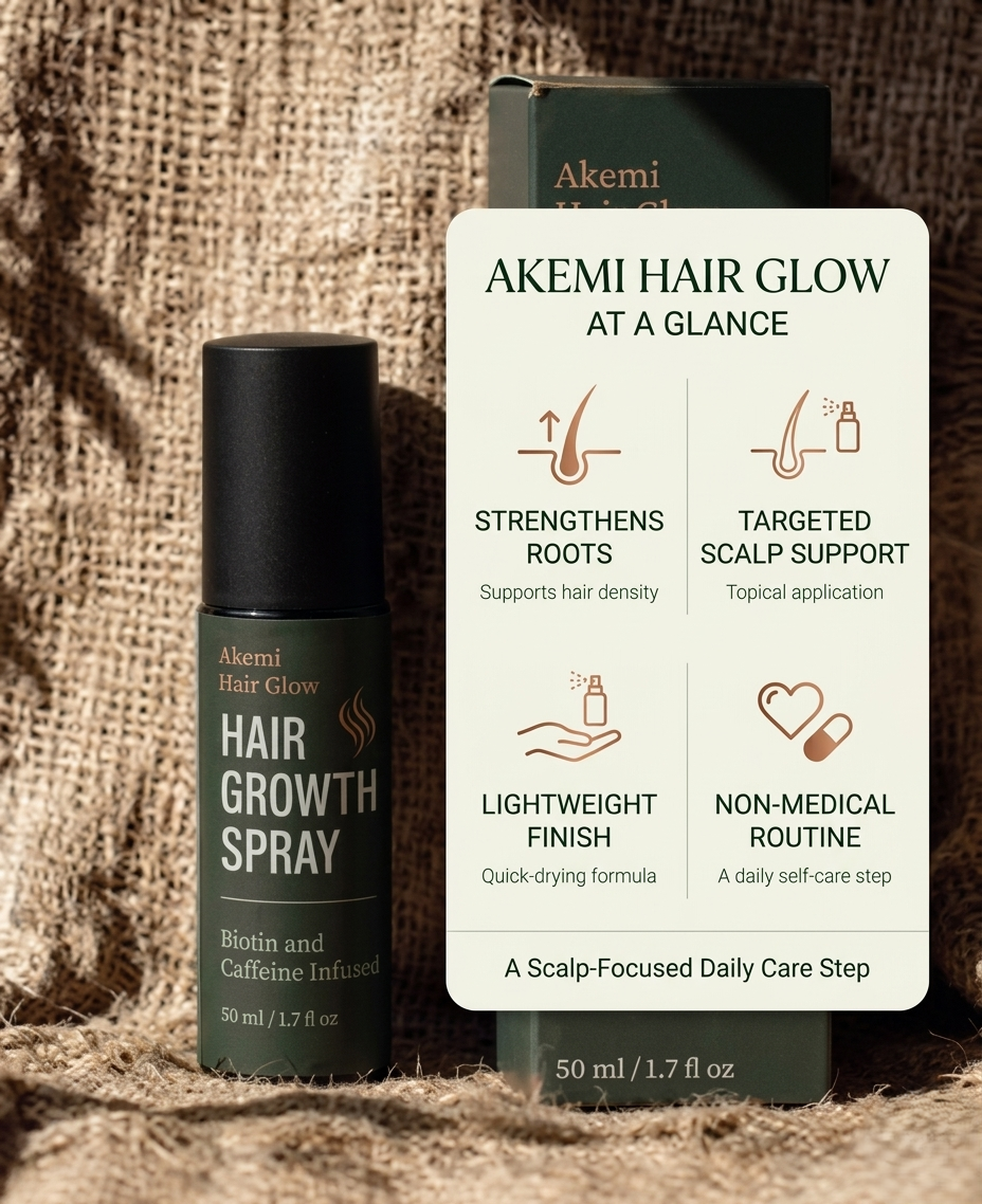 Akemi Hair Glow technical specification and bottle detail